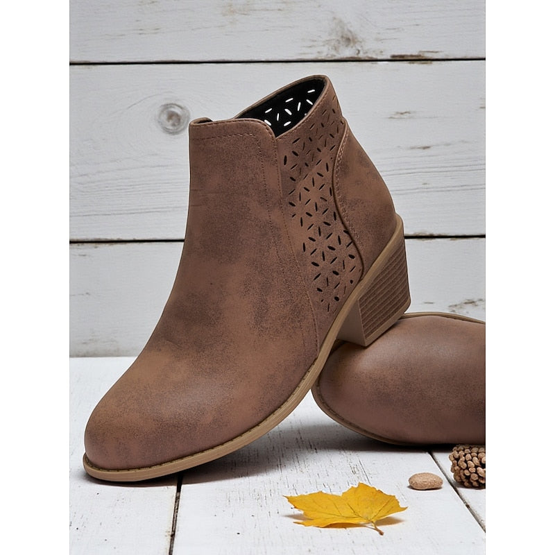 Ladies Cutout Low-Heel Ankle Boots