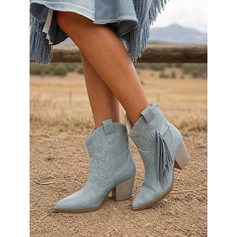Tasseled Western Ankle Boots for Women