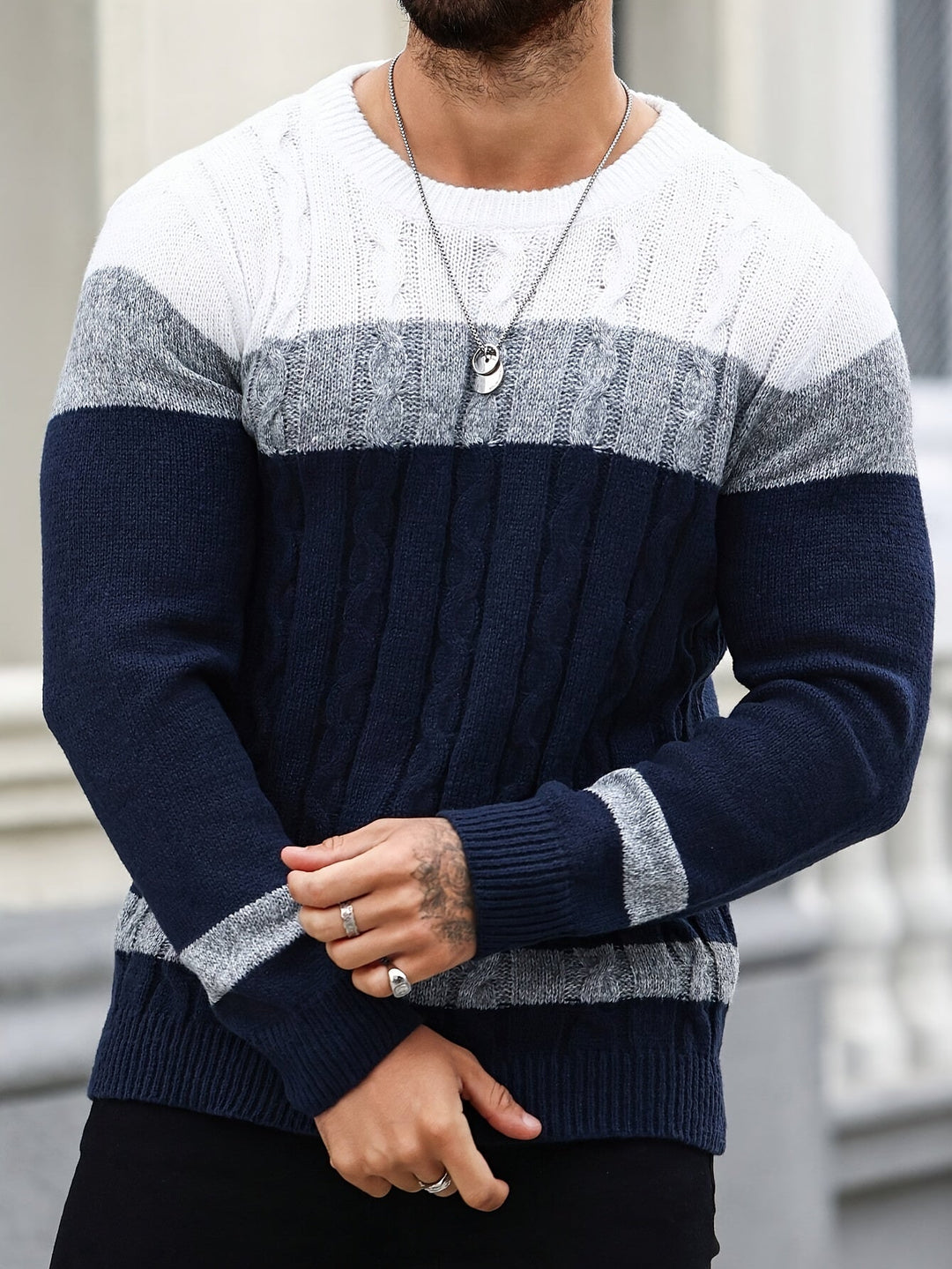 Men's Textured Cable-Knit Sweater