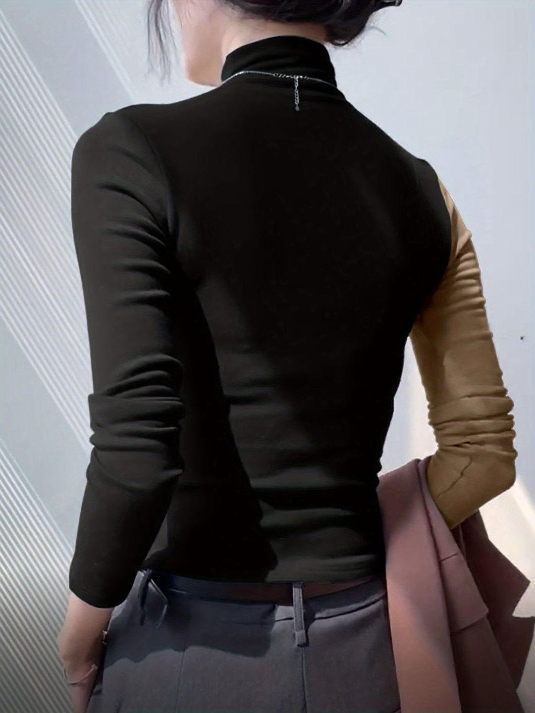 Black Cutout Mock Neck Top for Women