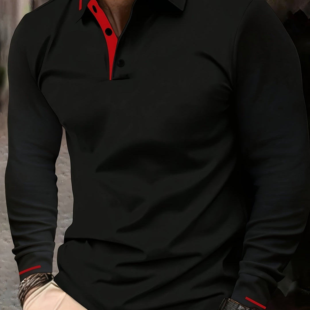 Long-Sleeve Polo Shirt for Men, Refined Style
