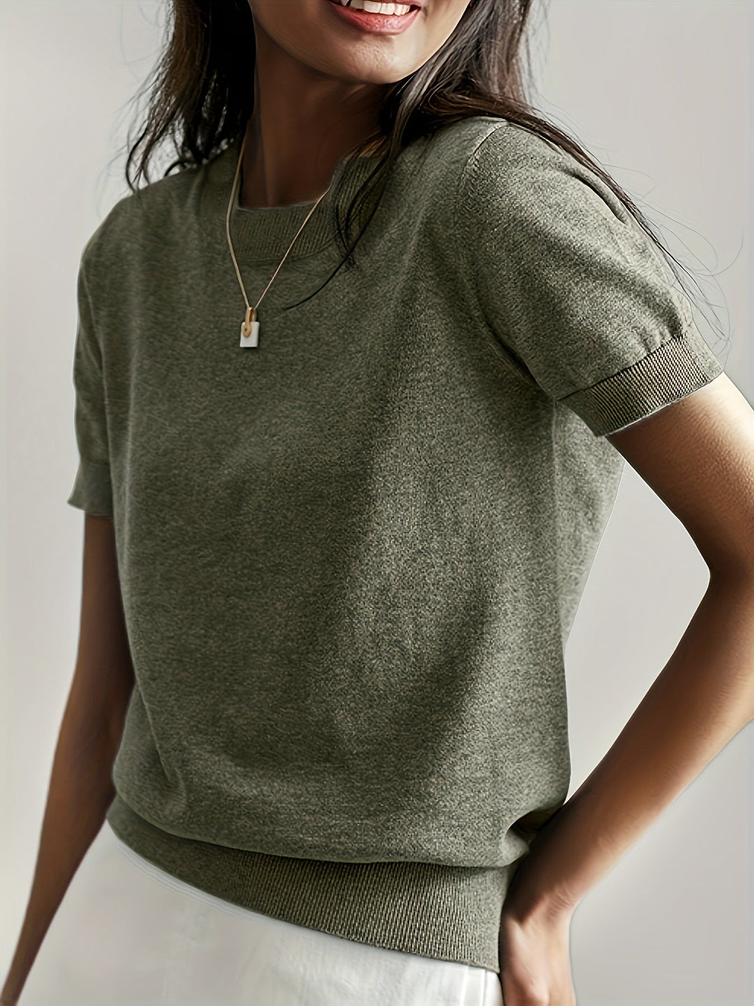 Fine-Knit Short Sleeve Sweater for Women