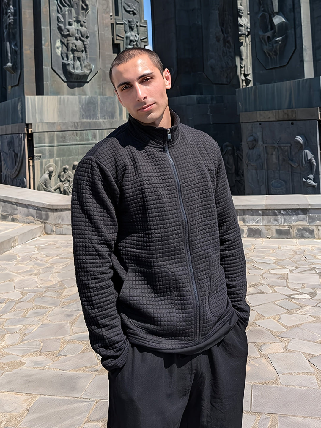 Zip-Up Jacket for Men, Textured Style