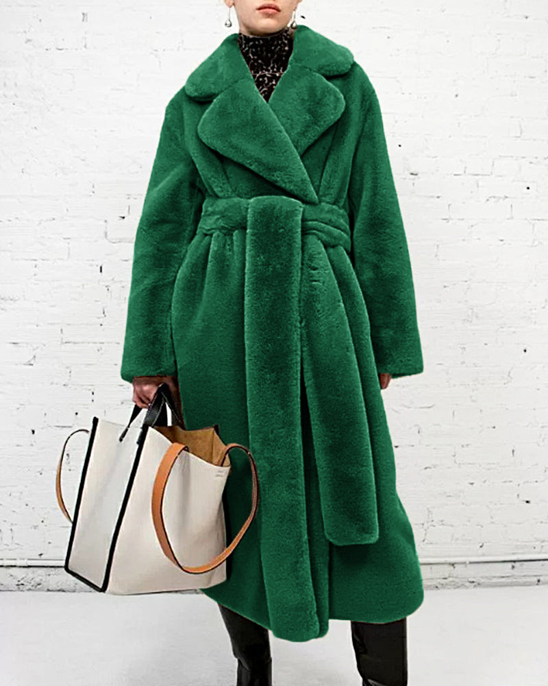 Women's Winter Coat with Belt – Green, Camel, Beige