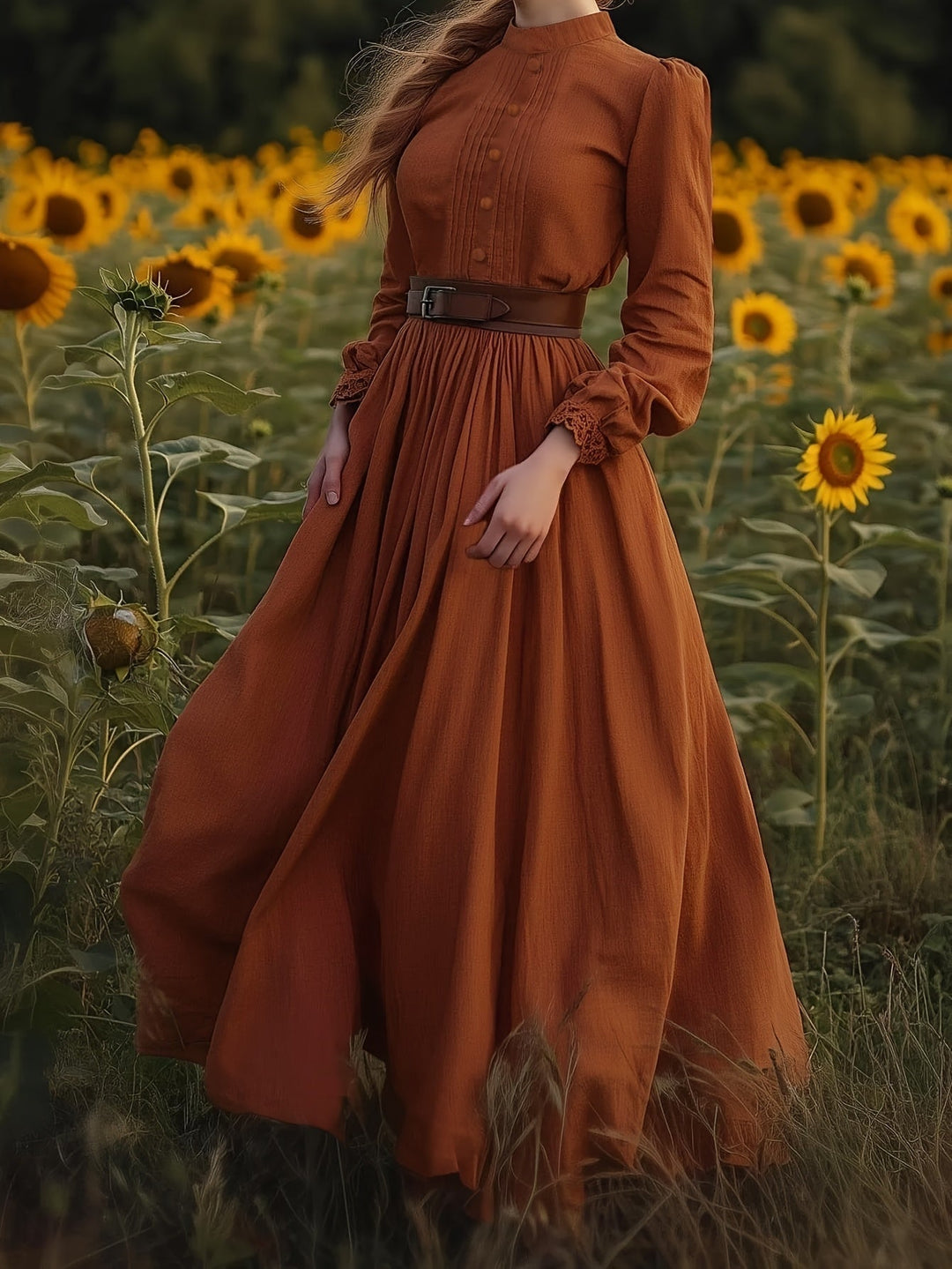 Pleated Maxi Dress for Women, Vintage Style