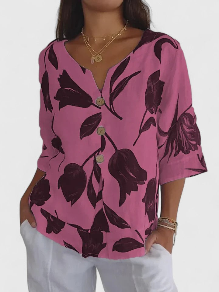 Floral V-Neck Blouse for Women, Relaxed Style