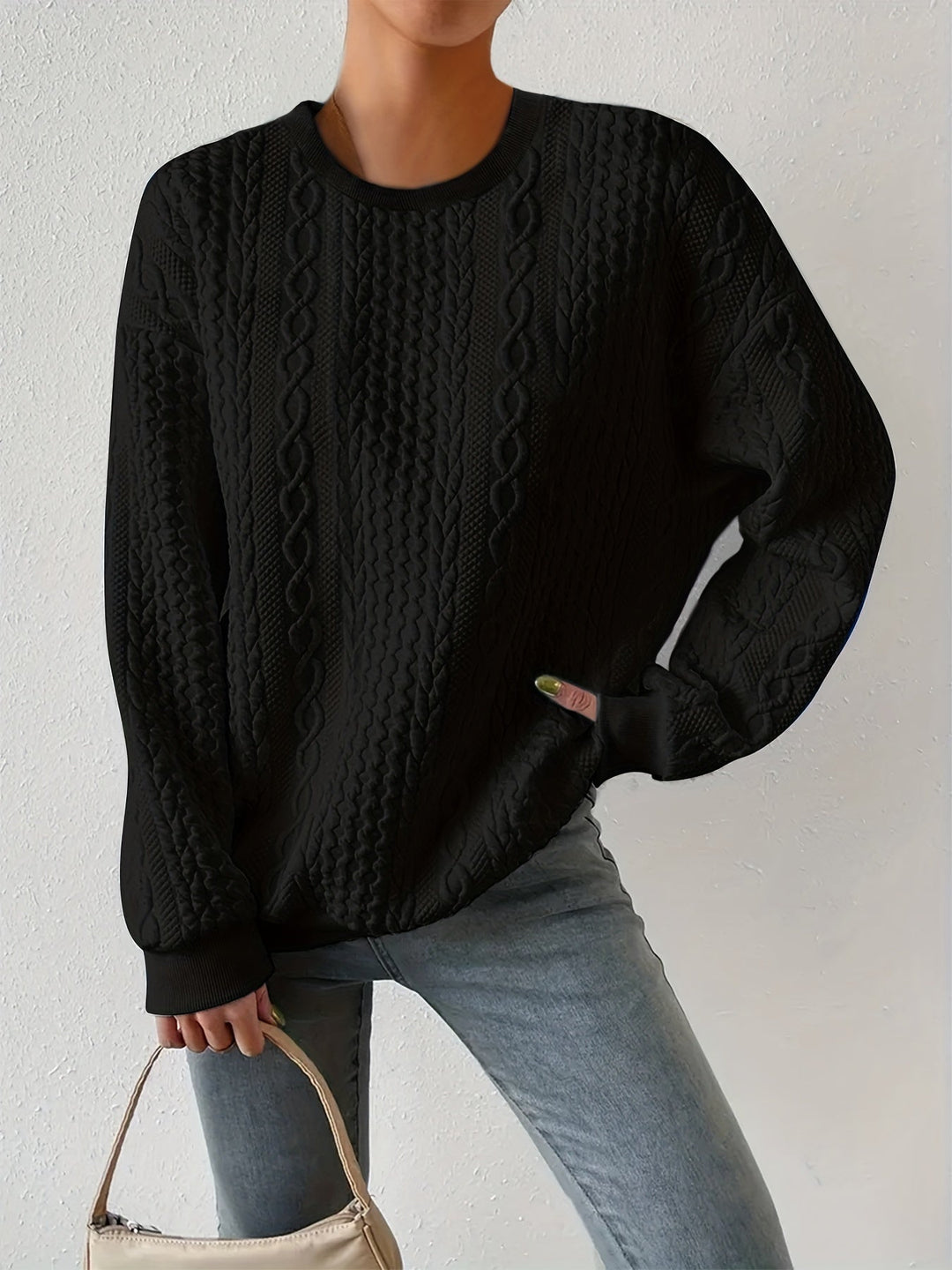 Cable-Knit Sweatshirt for Women, Textured Style