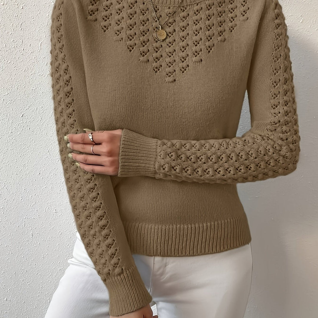 Pointelle-Knit Round Neck Sweater for Women