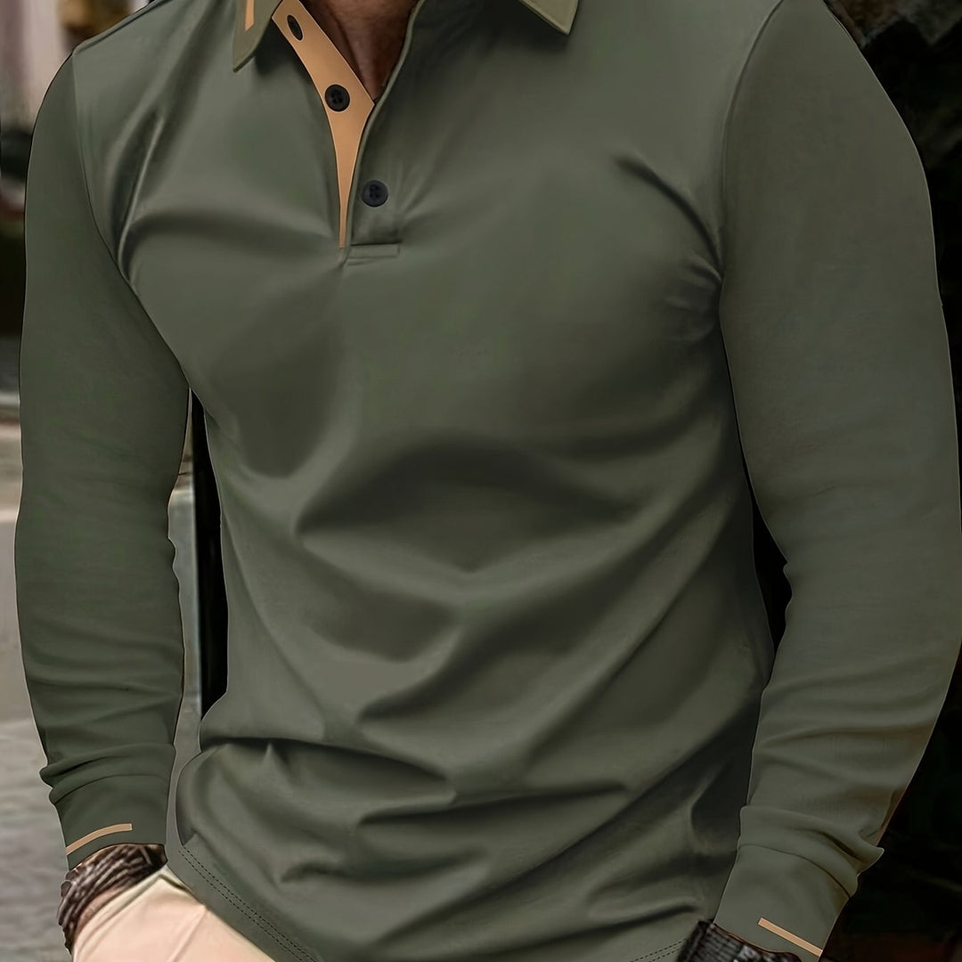 Long-Sleeve Polo Shirt for Men, Refined Style