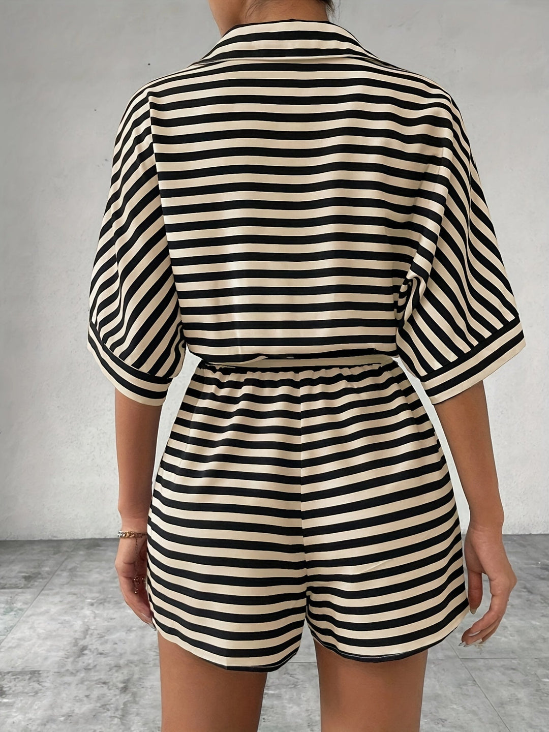 Ladies Belted Striped Romper