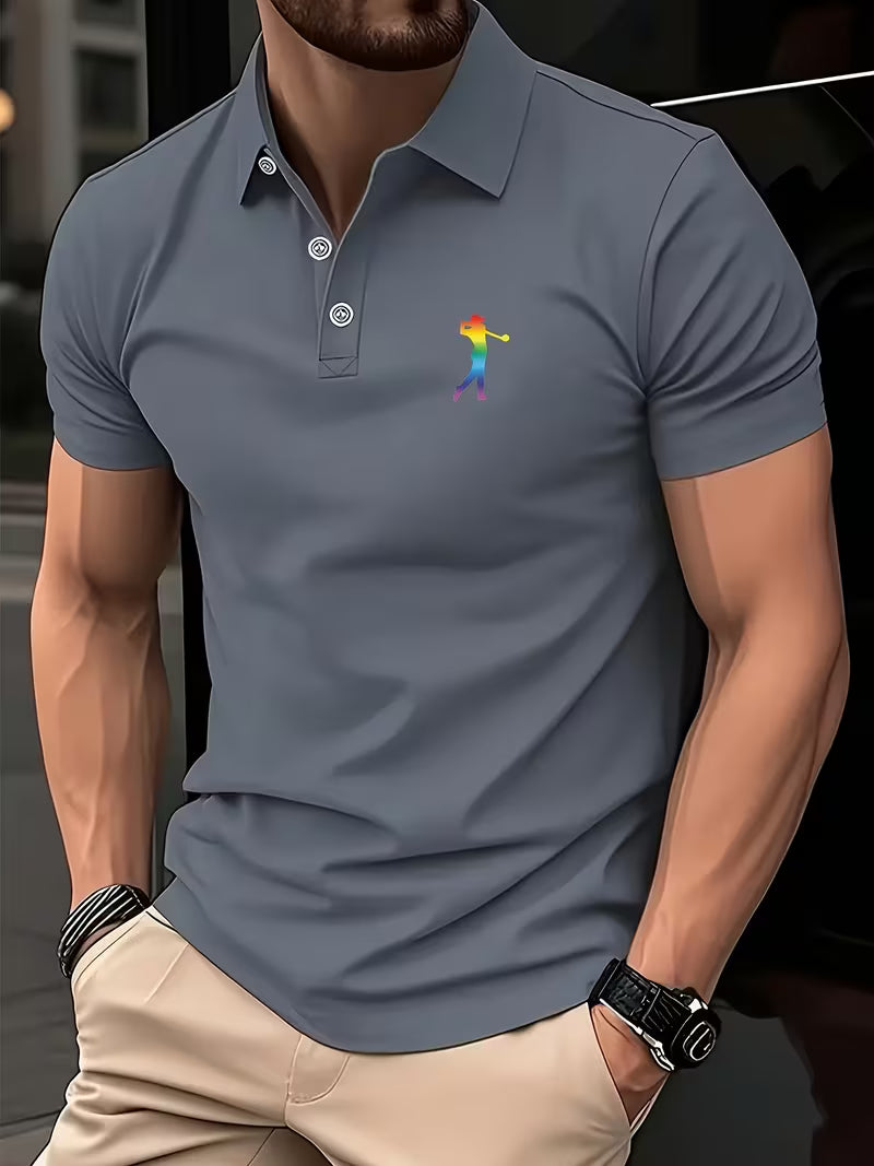 Short-Sleeve Golf Printed Shirt for Men, Casual Style
