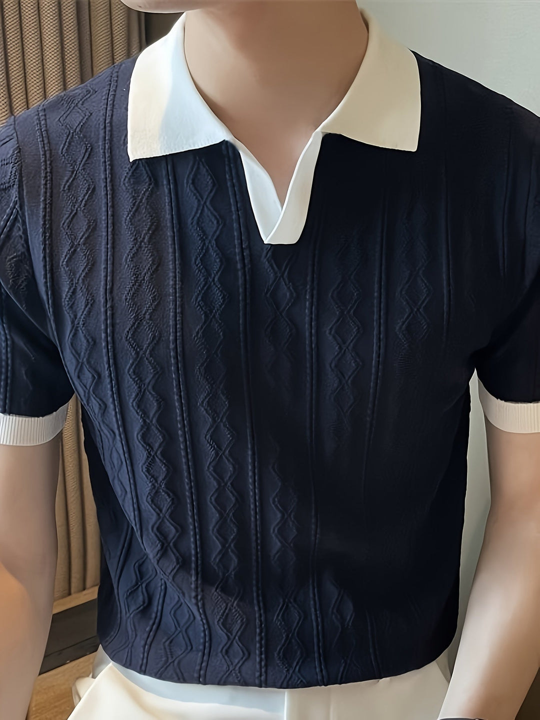Contrast-Collar Polo Shirt for Men, Textured Style