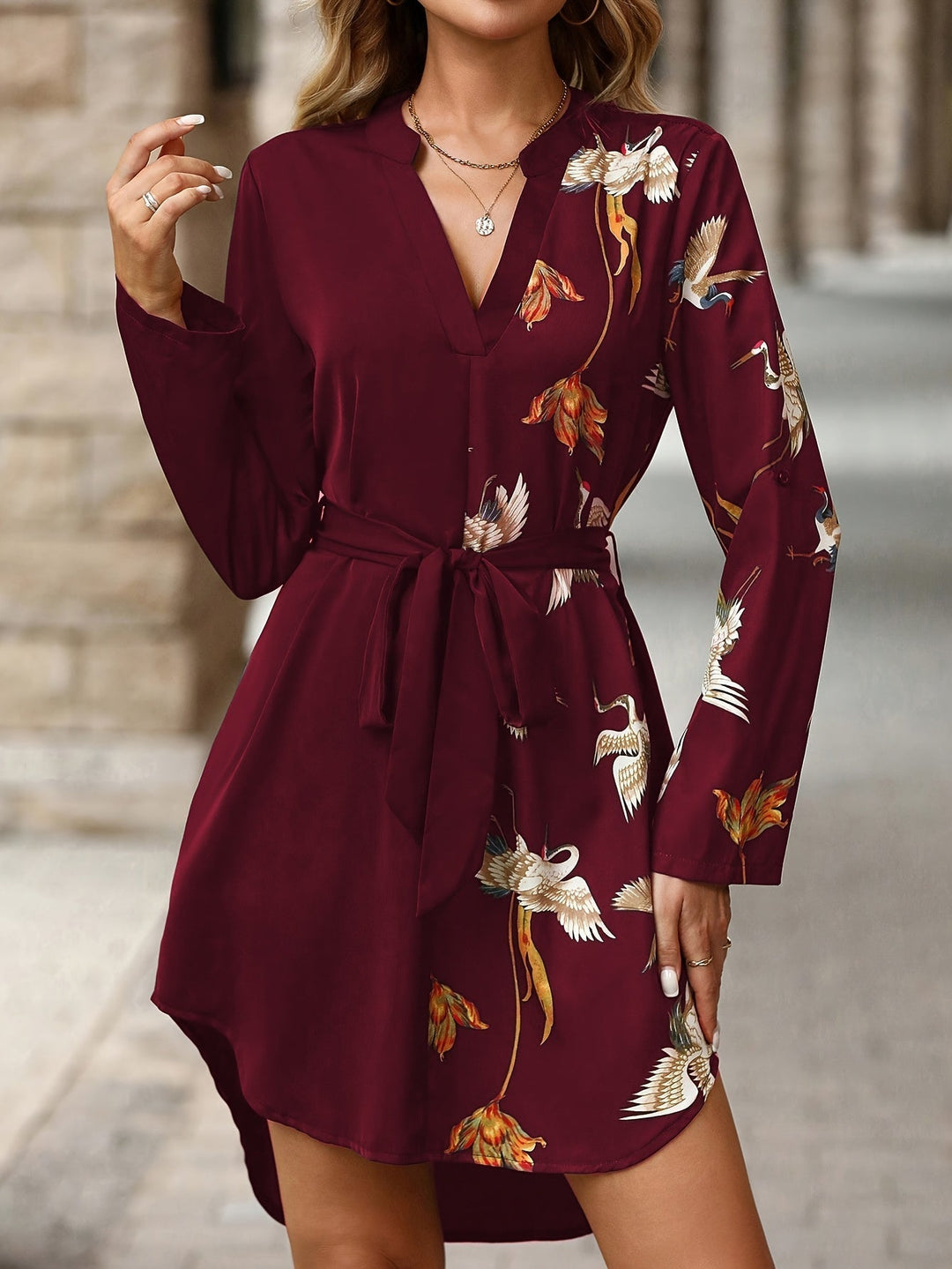 Belted Shirt Dress, Women's Elegant Fit