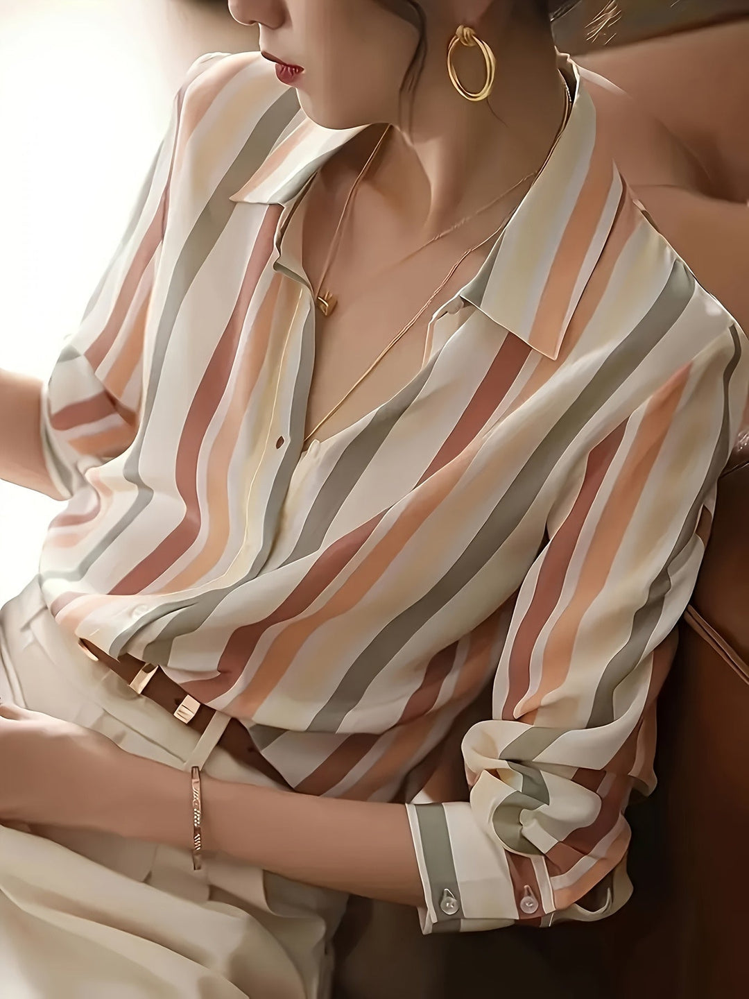 Refined Striped Button-Up Shirt for Women