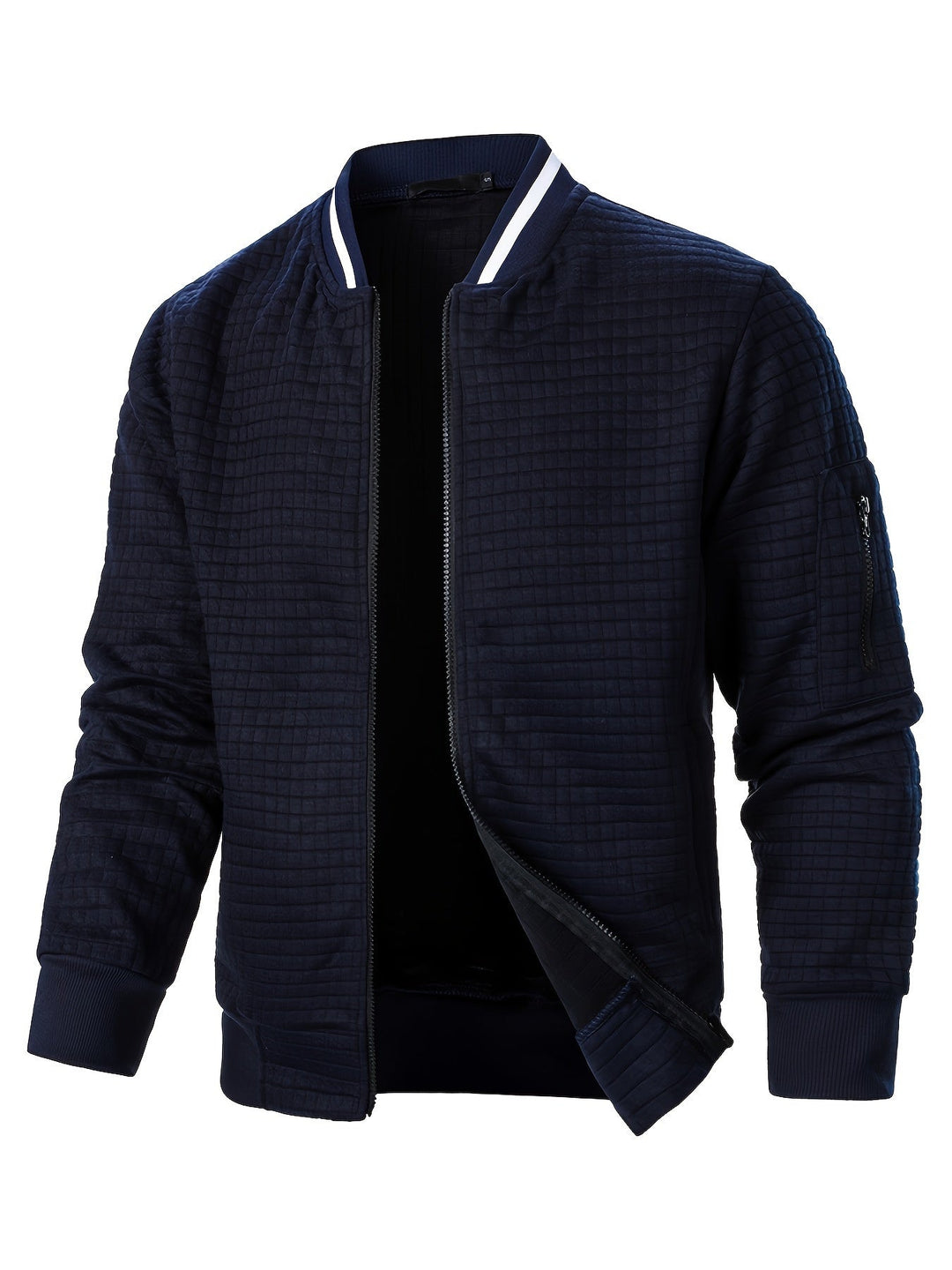 Textured Zip-Up Bomber Jacket for Men, Plus Size