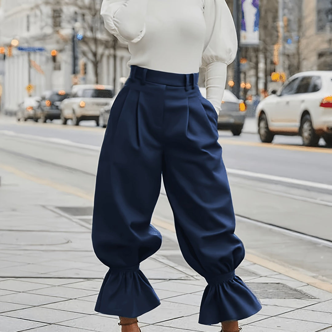 Ruffled-Hem Wide-Leg Trousers for Women