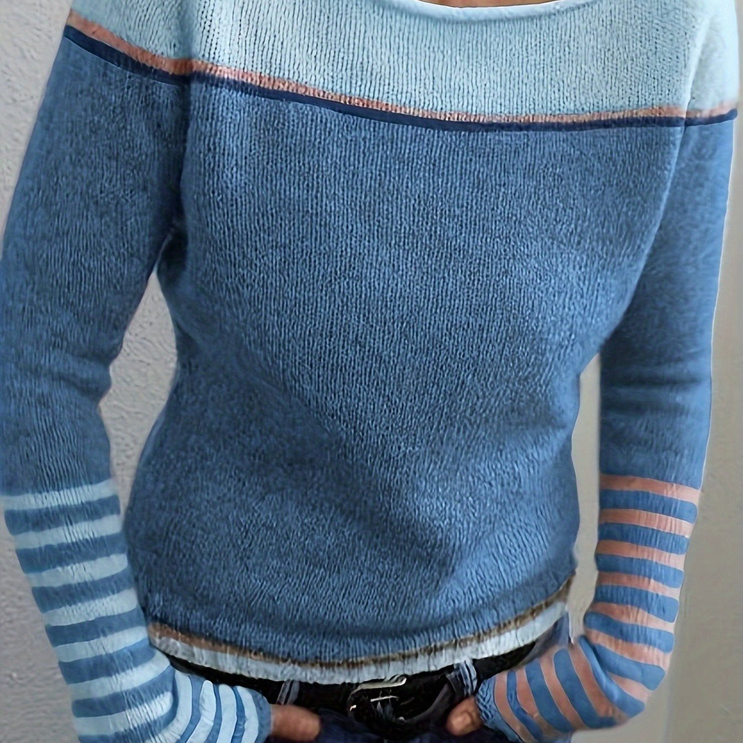 Color-Block Boat Neck Sweater for Women