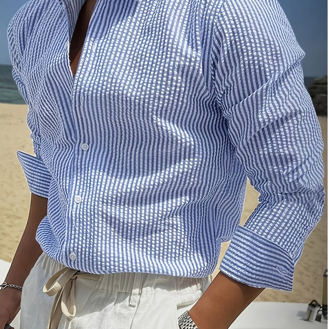 Striped Long-Sleeve Shirt for Men, Textured Style