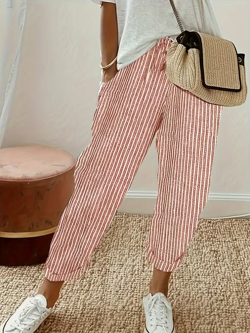 Striped Wide-Leg Casual Pants for Women, Plus Size