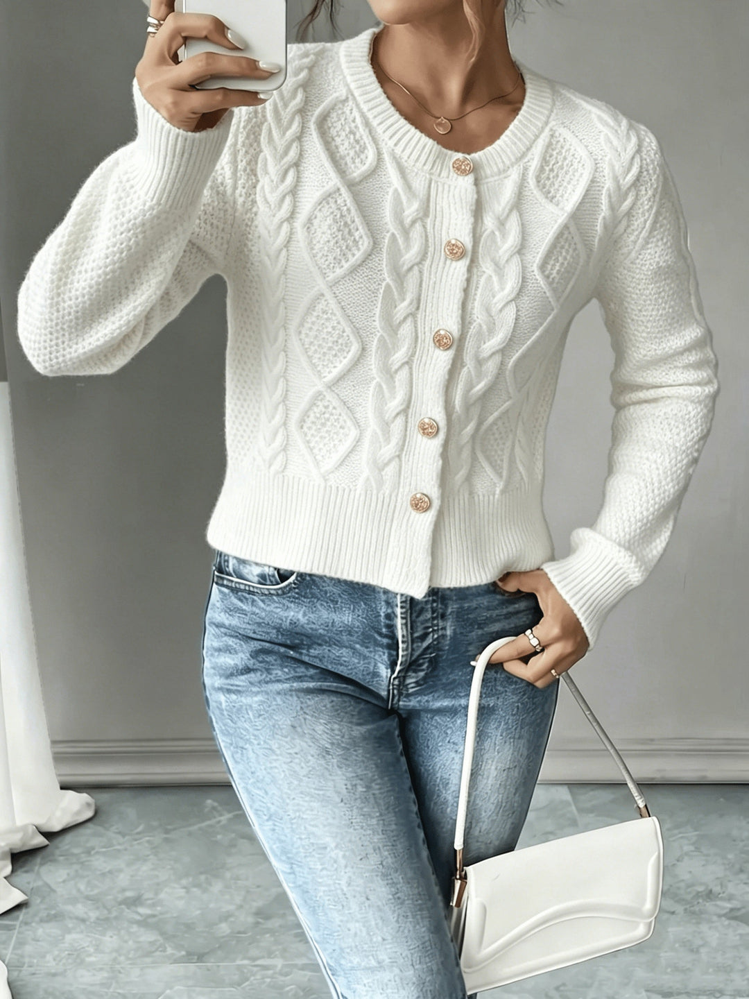 Cable-Knit Button-Front Cardigan for Women