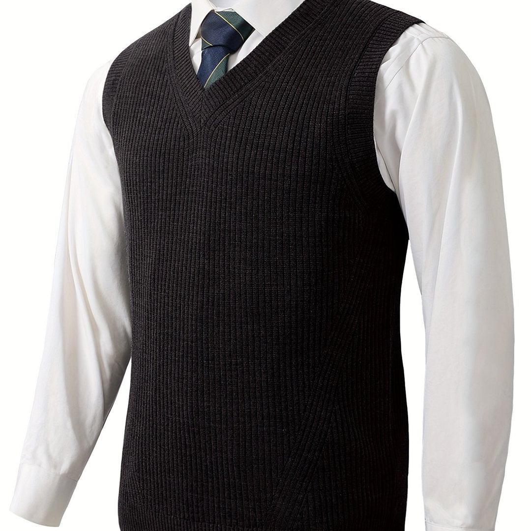 Black Classic V-Neck Sweater Vest for Men