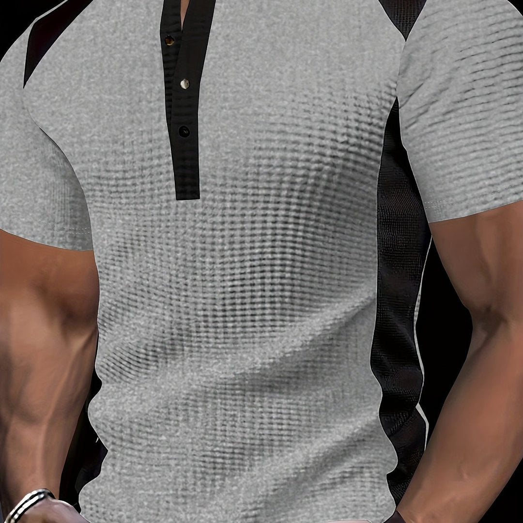 Contrast Henley Shirt for Men, Textured Style