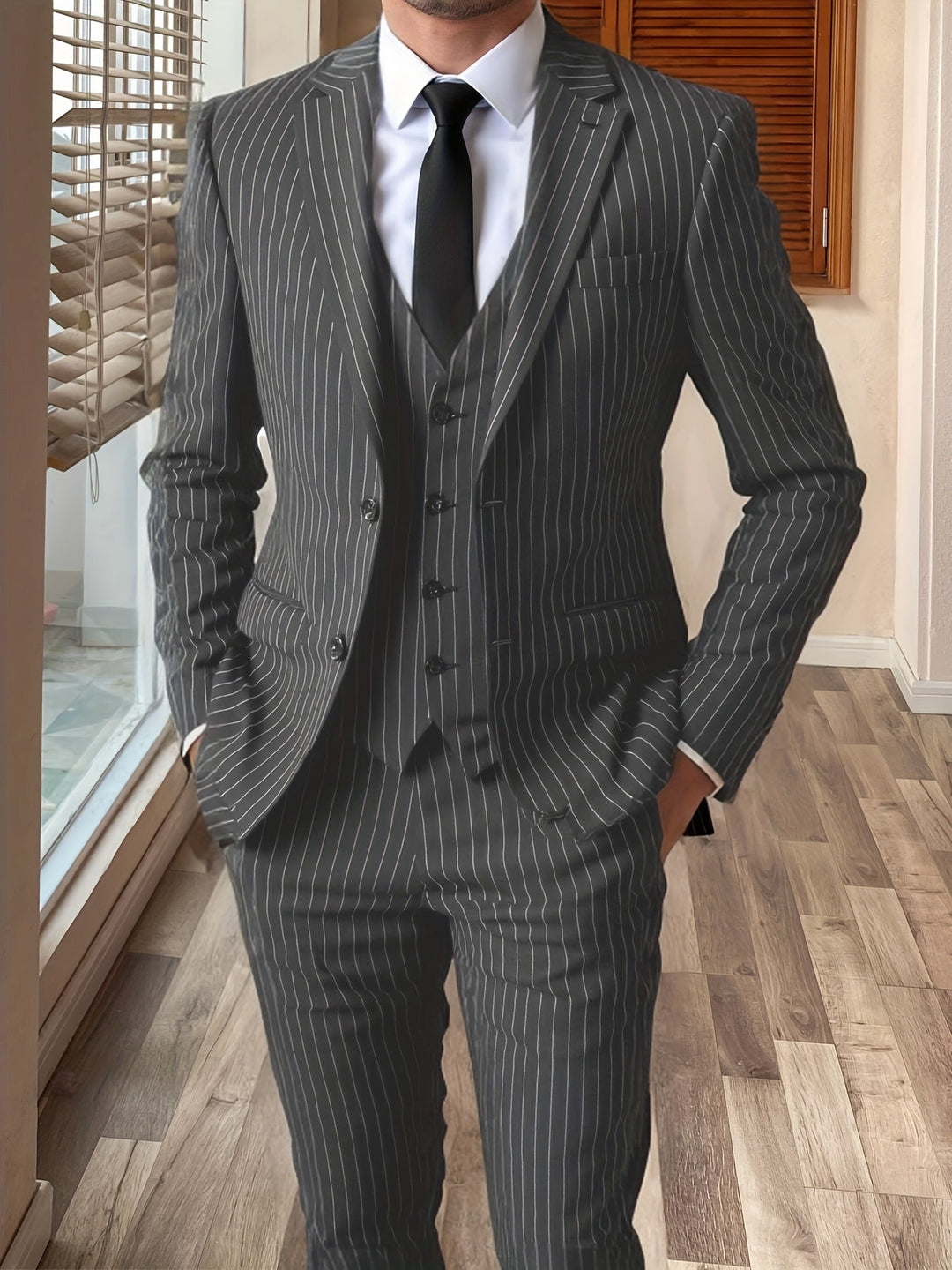 Pinstripe Three-Piece Suit for Men, Plus Size