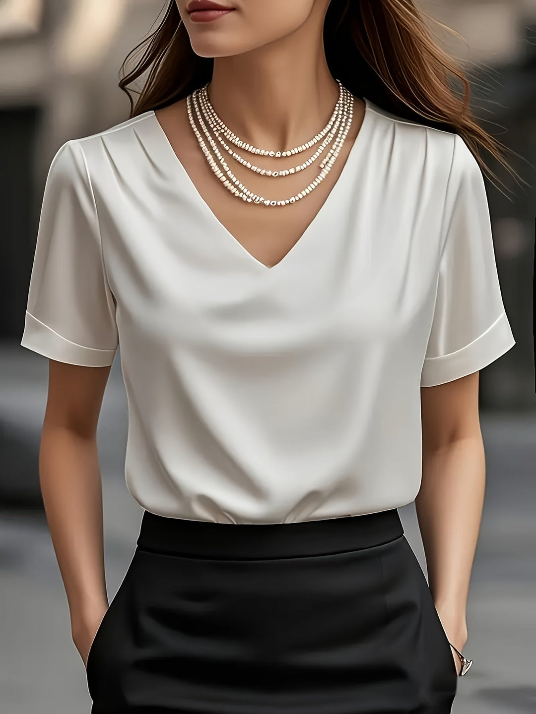 Draped V-Neck Blouse for Women
