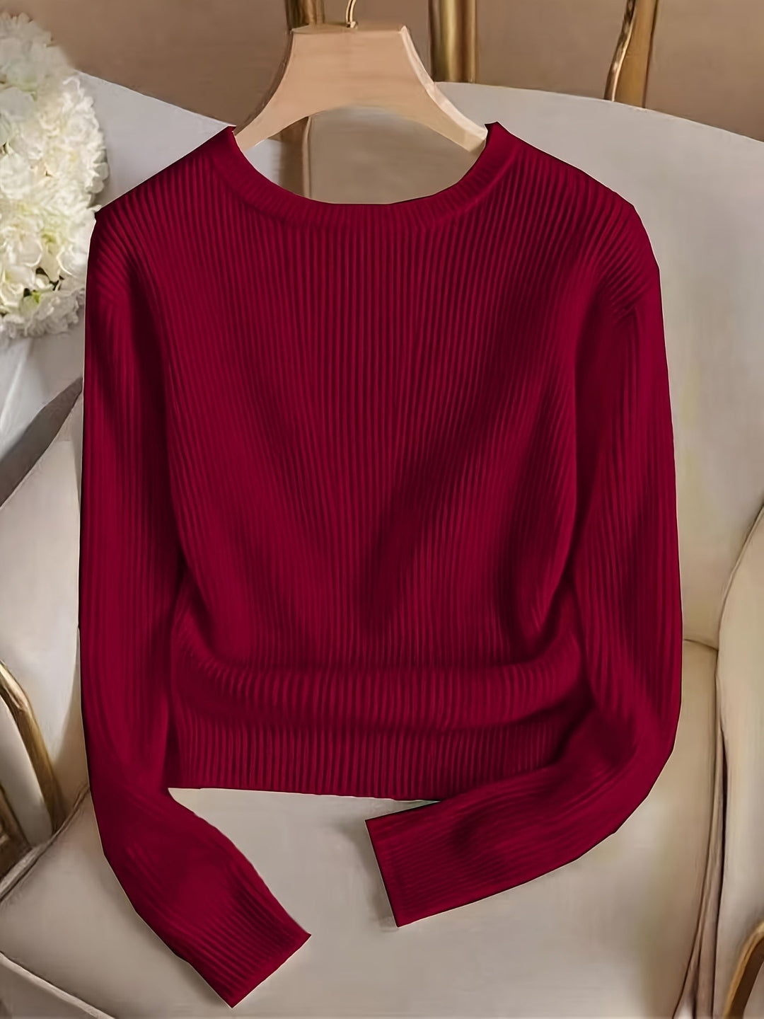 Ribbed Button-Cuff Sweater for Women