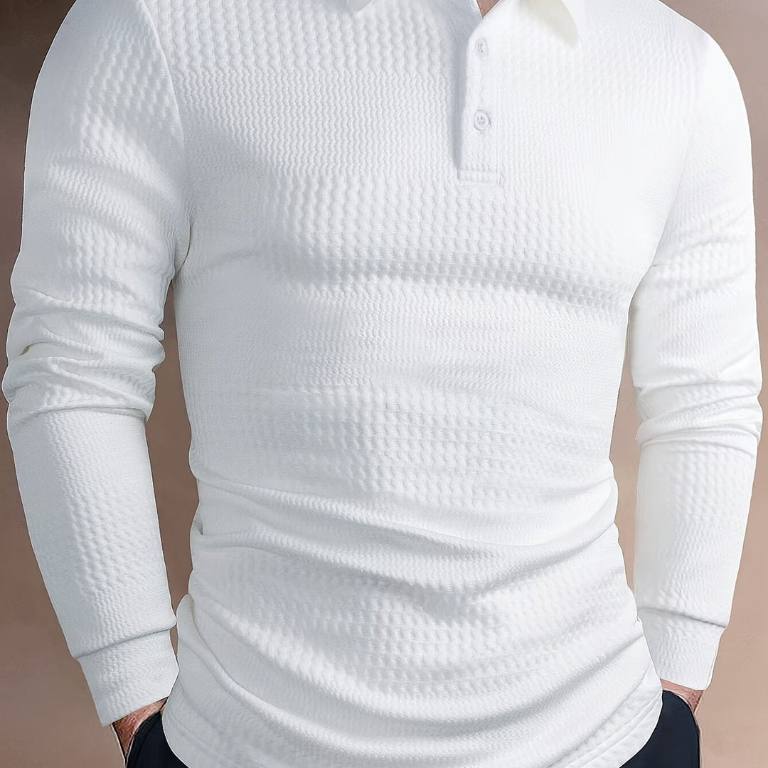 Long-Sleeve Polo Shirt for Men, Textured Style