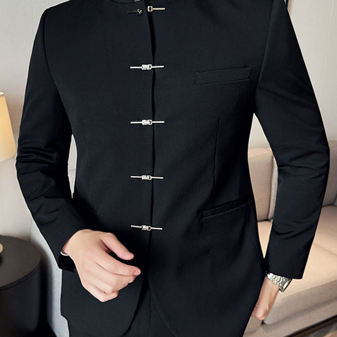Black Stand Collar Jacket for Men