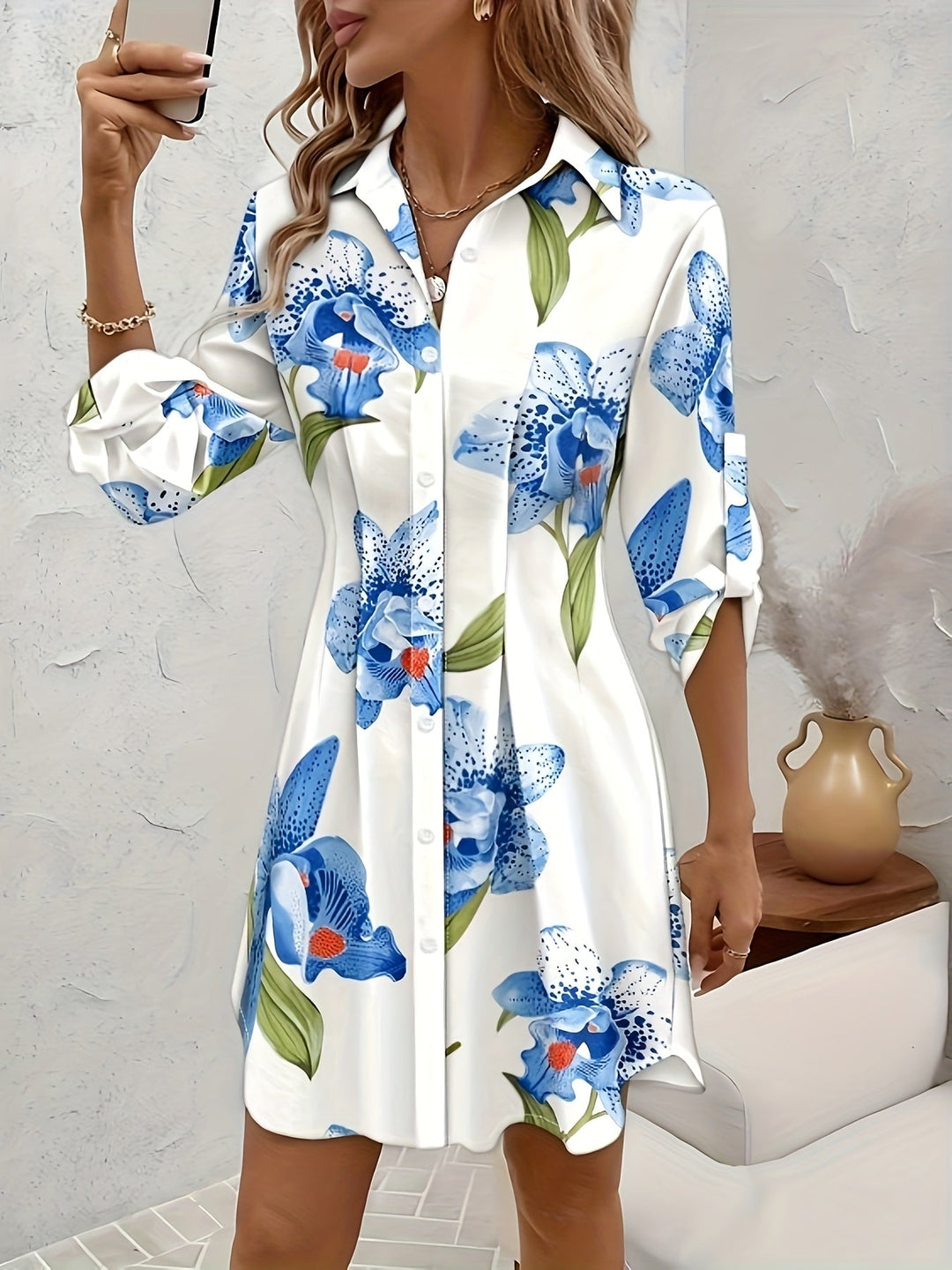 Women's Floral Button-Front Shirt Dress