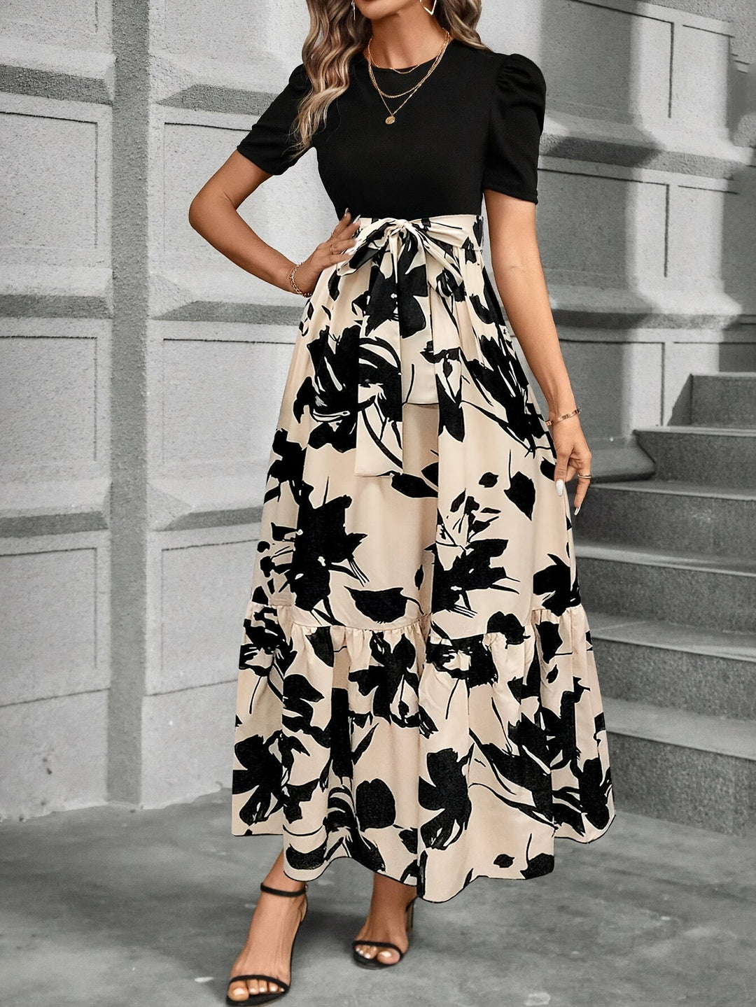 Ladies Printed Tiered Maxi Dress