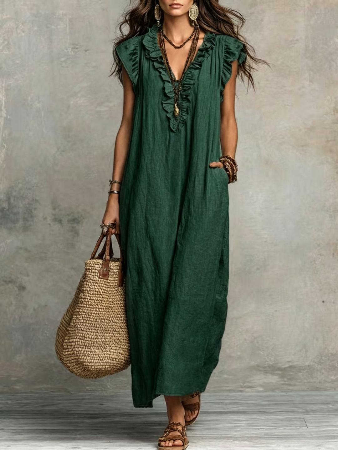 Women's Ruffled Bohemian Maxi Dress