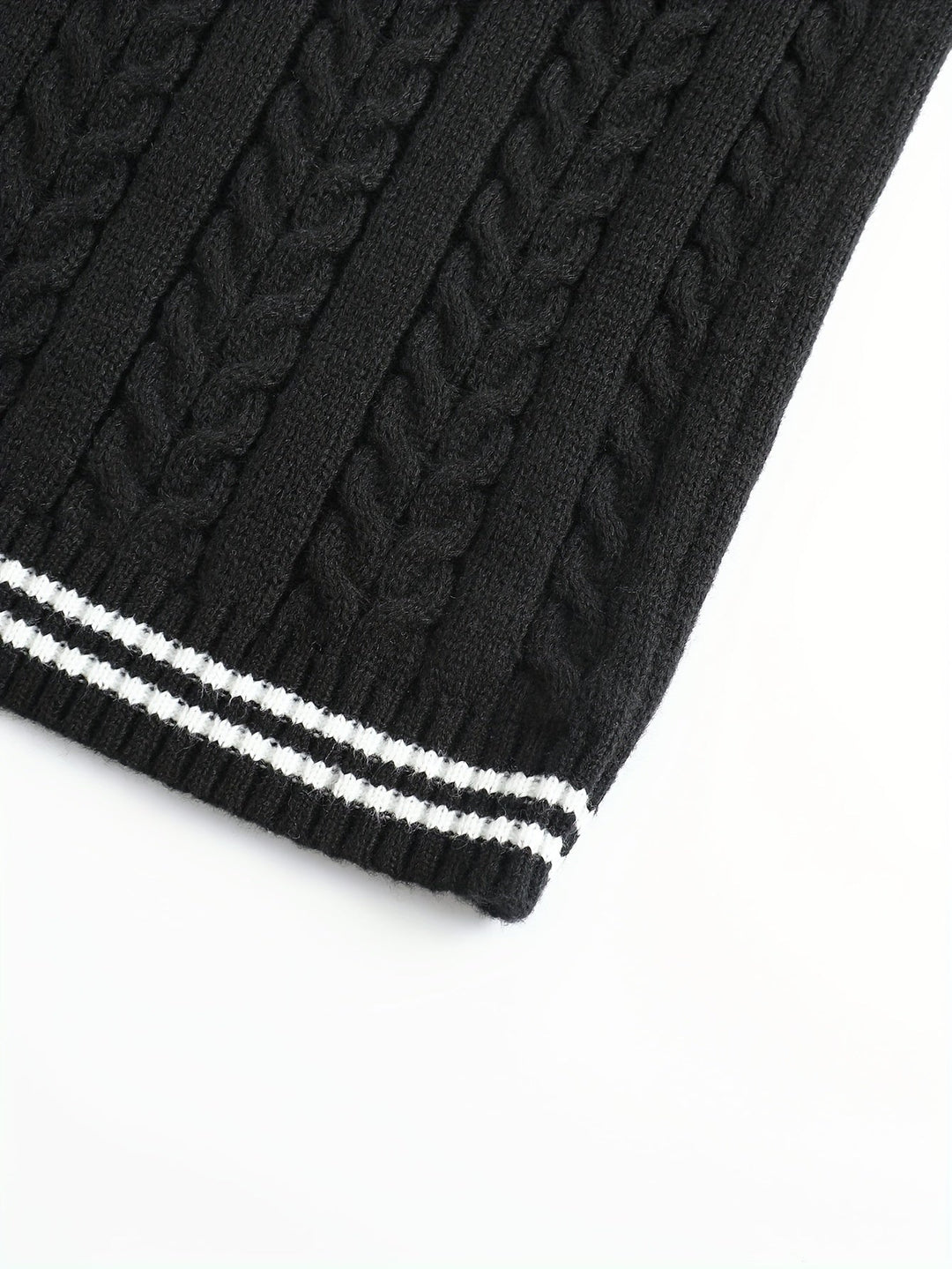 Cable-Knit V-Neck Sweater Vest for Men, Dark Gray
