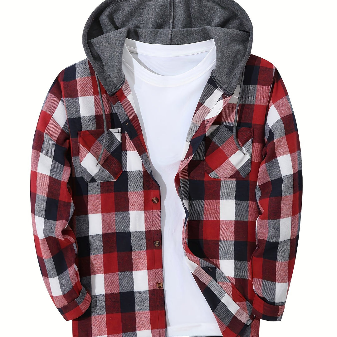 Checked Hooded Shirt for Men