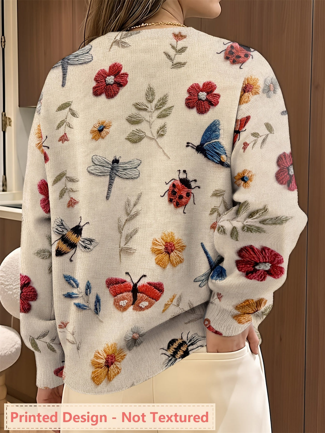Botanical Print Crewneck Sweater for Women
