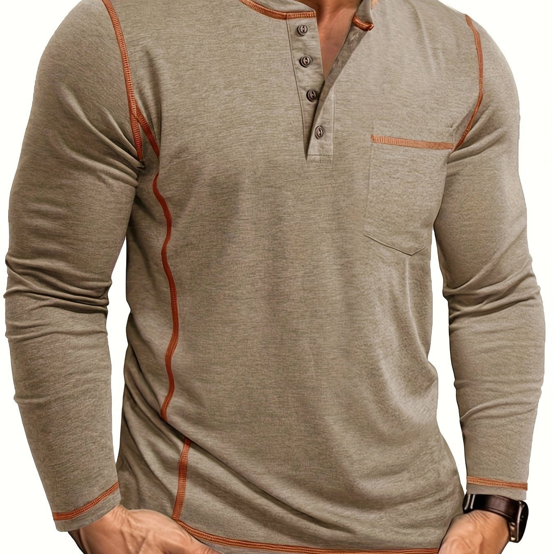 Men's Contrast-Stitch Long Sleeve Henley