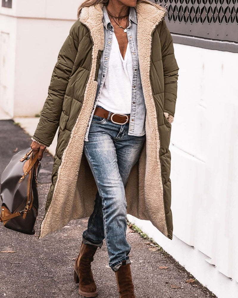 Women's Sherpa Hooded Reversible Quilted Jacket – Army Green