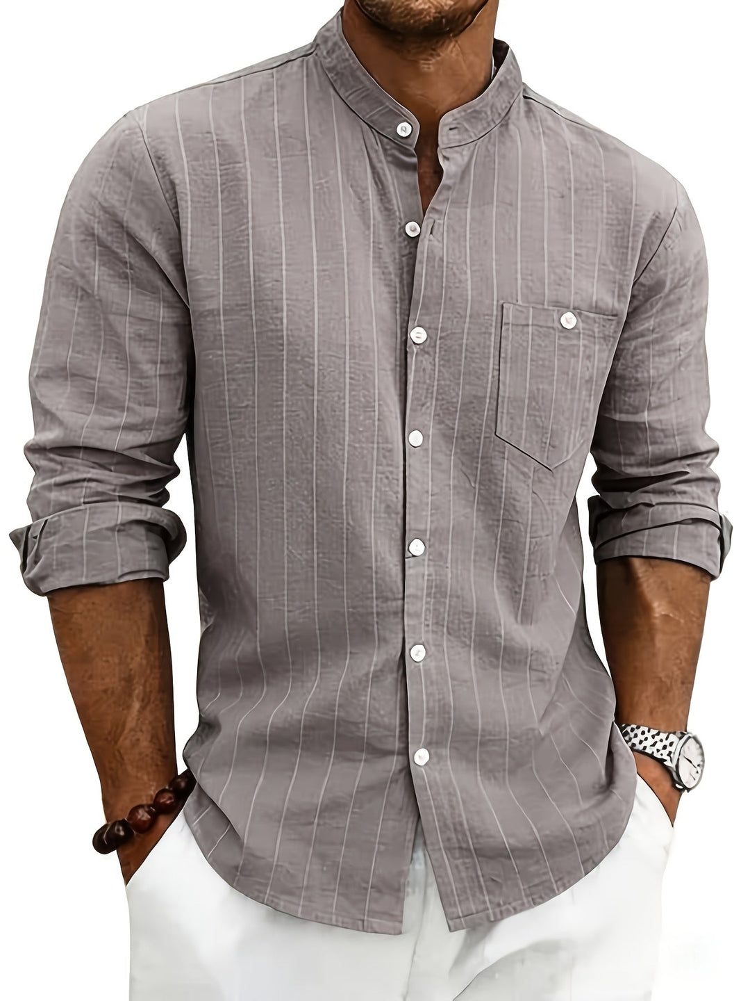 Men's Striped Button-Up Shirt
