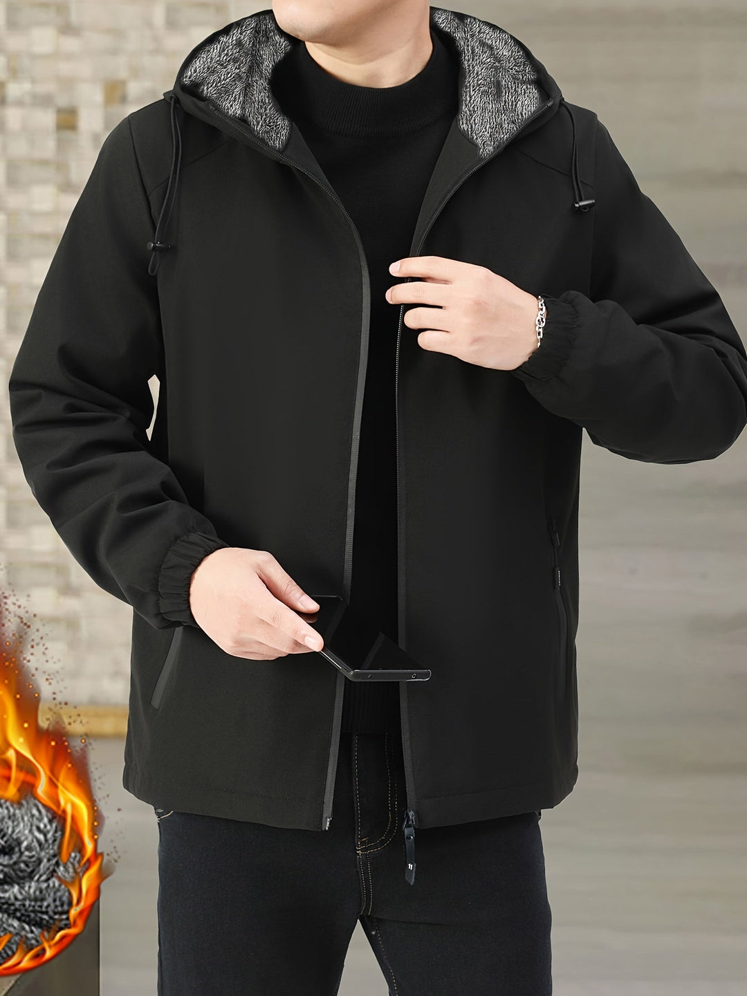 Cozy Fleece-Lined Hooded Jacket for Men