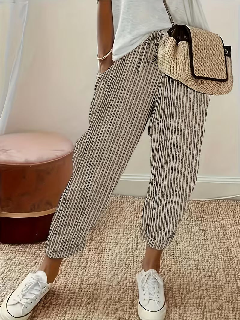 Striped Wide-Leg Casual Pants for Women, Plus Size