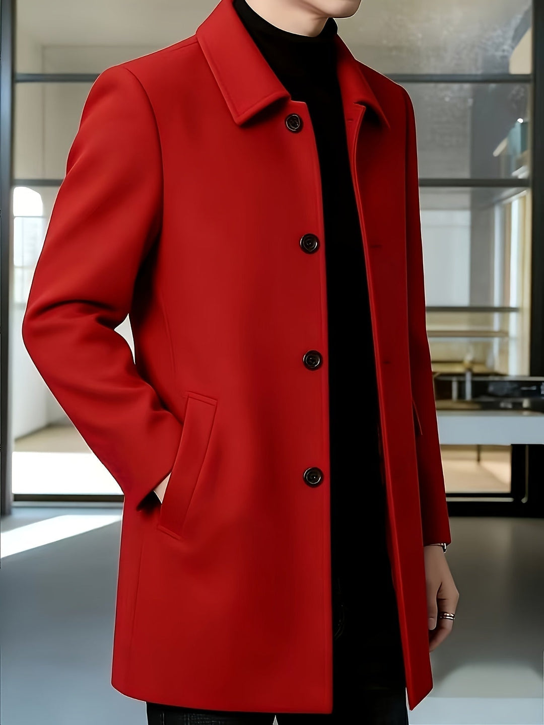 Single-Breasted Overcoat, Men's Refined Fit