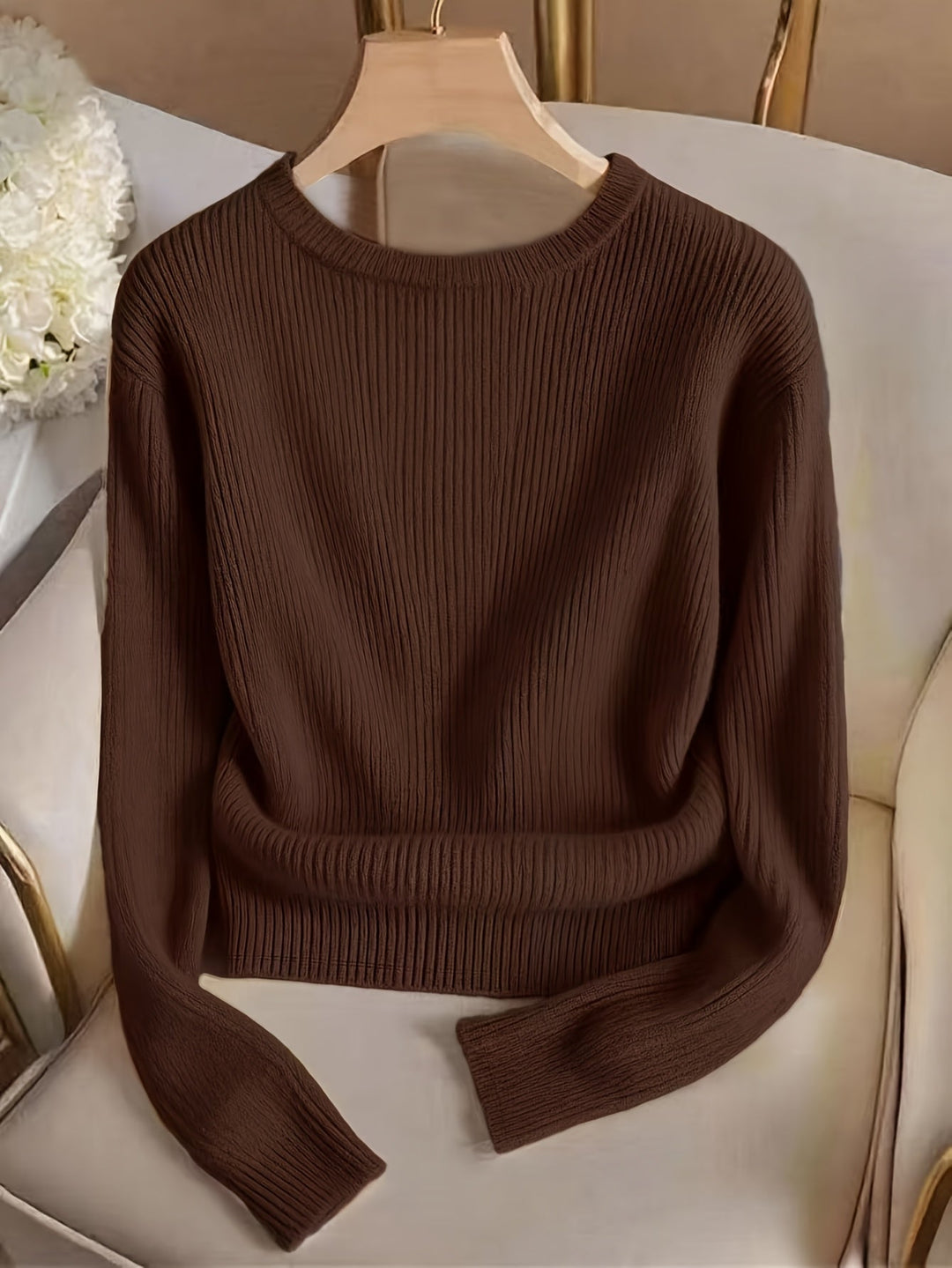 Ribbed Button-Cuff Sweater for Women