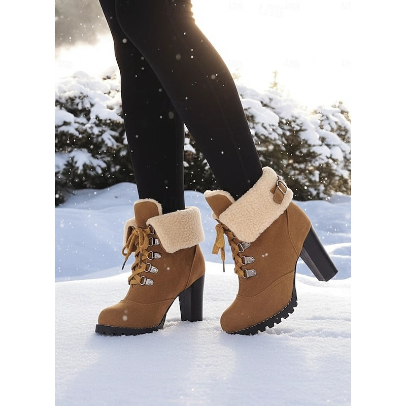 Fur-Trimmed Lace-Up Winter Boots for Women