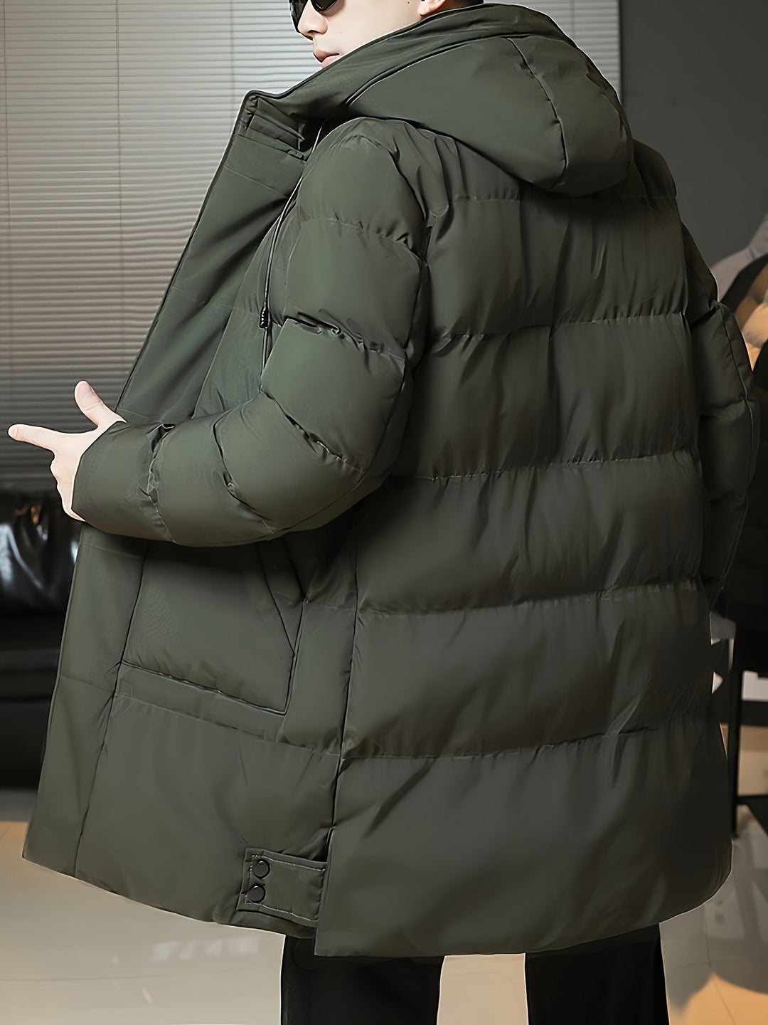Hooded Longline Puffer Coat for Men, Plus Size