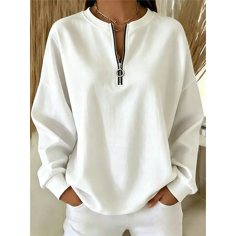 Quarter-Zip High-Neck Sweatshirt for Women, Plus Size