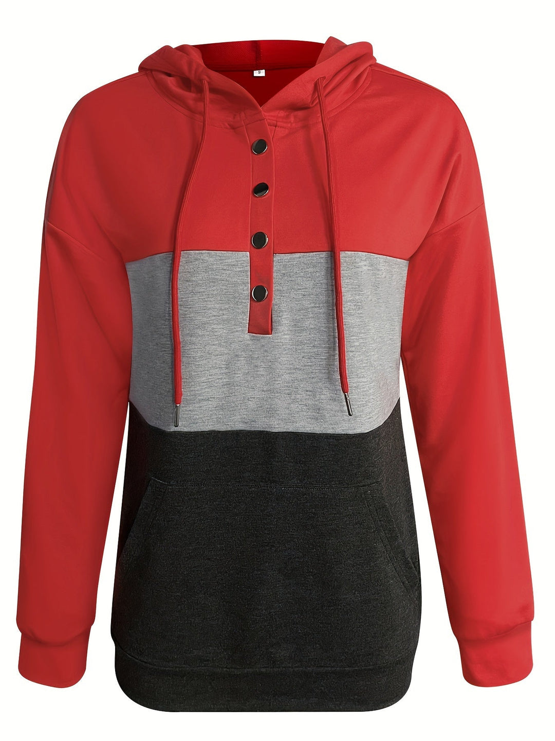 Color Block Button-Neck Hoodie for Women