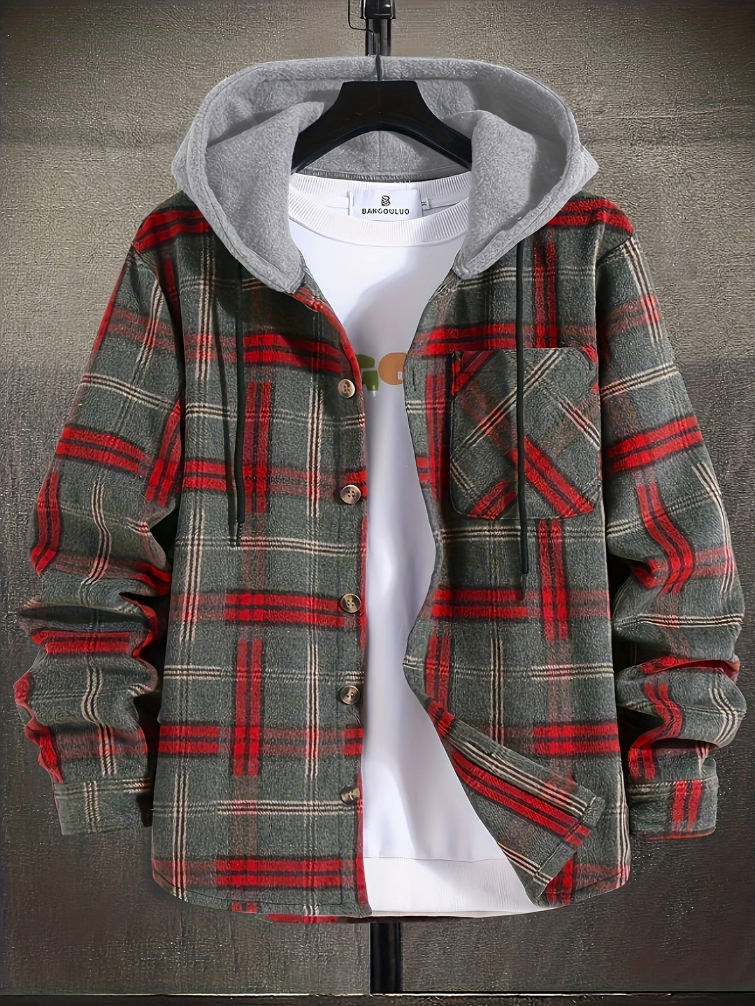 Men's Christmas Plaid Hooded Jacket