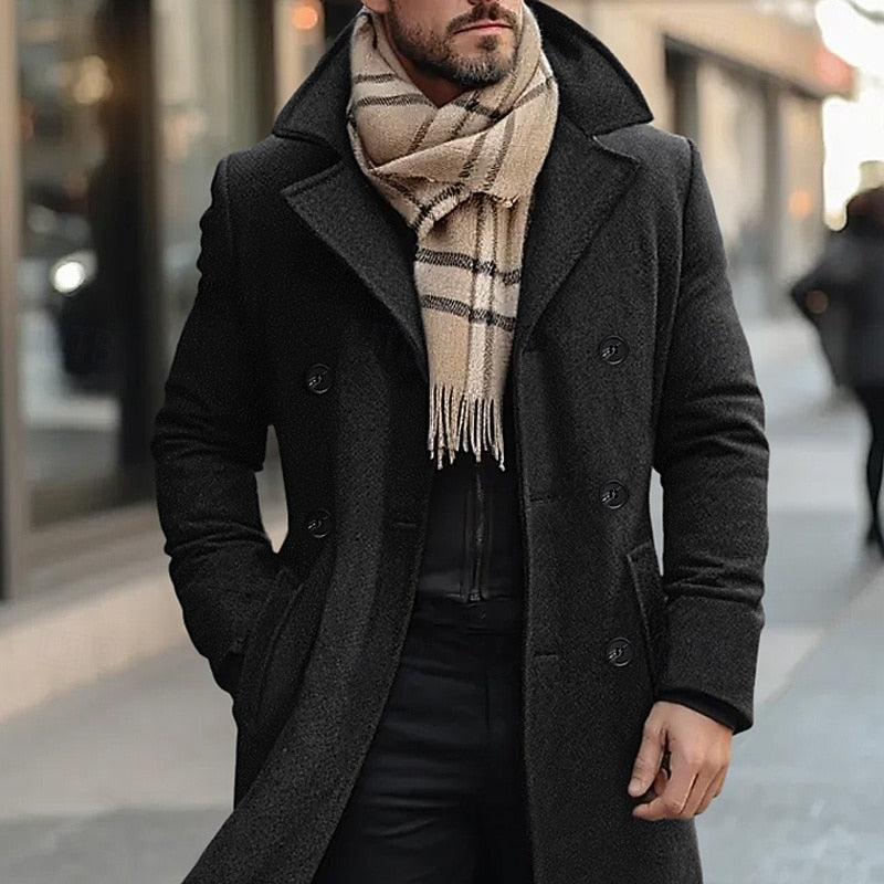 Refined Double-Breasted Overcoat for Men, Plus Size